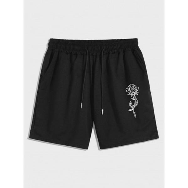 Japanese Rose Graphic Printed Drawstring Shorts Set